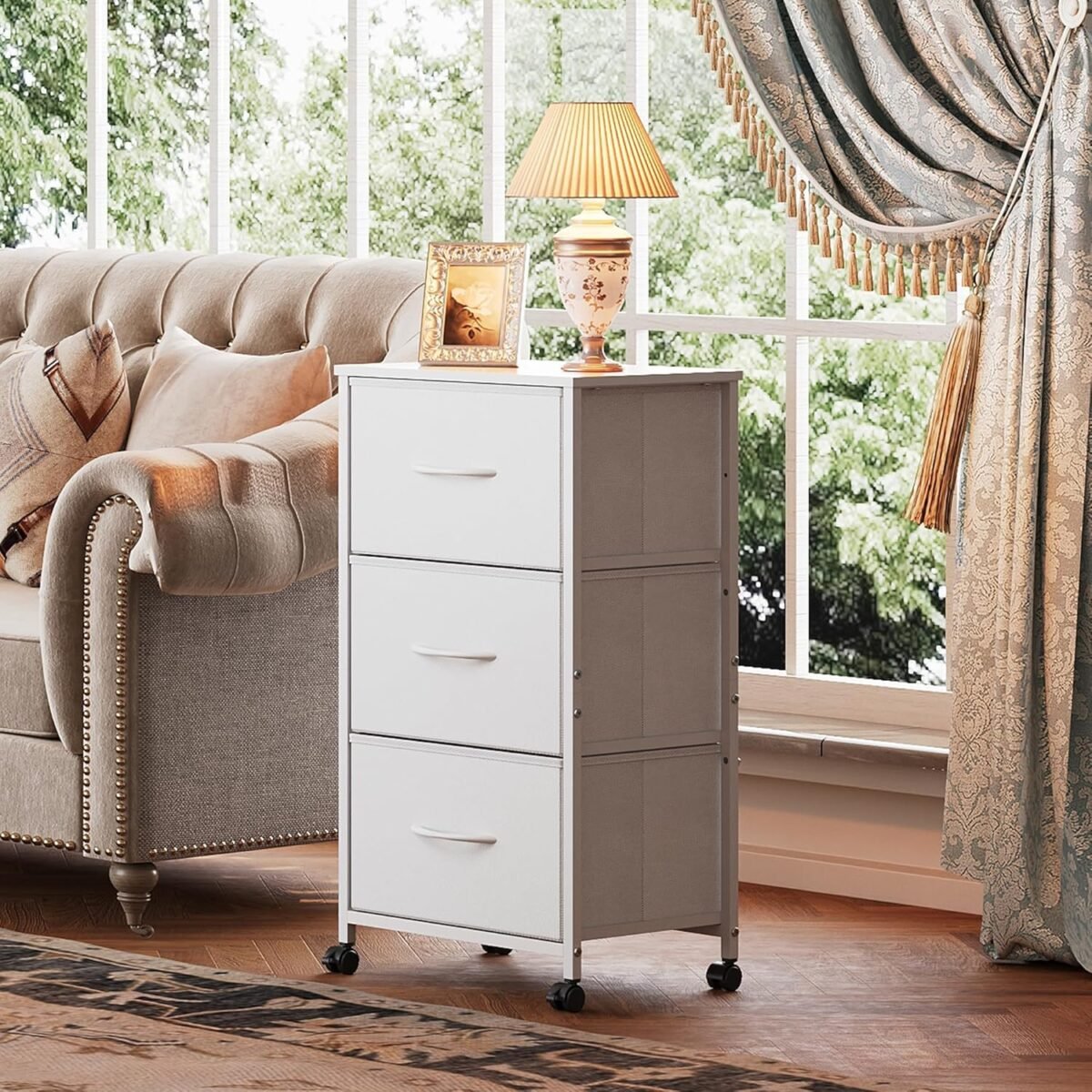 1750707380 wlive dresser with 3 drawers fabric nightstand cabinet with wheels organizer storage dresser for bedroom office entryway closets sturdy steel frame wood top easy pull handle white.jpg