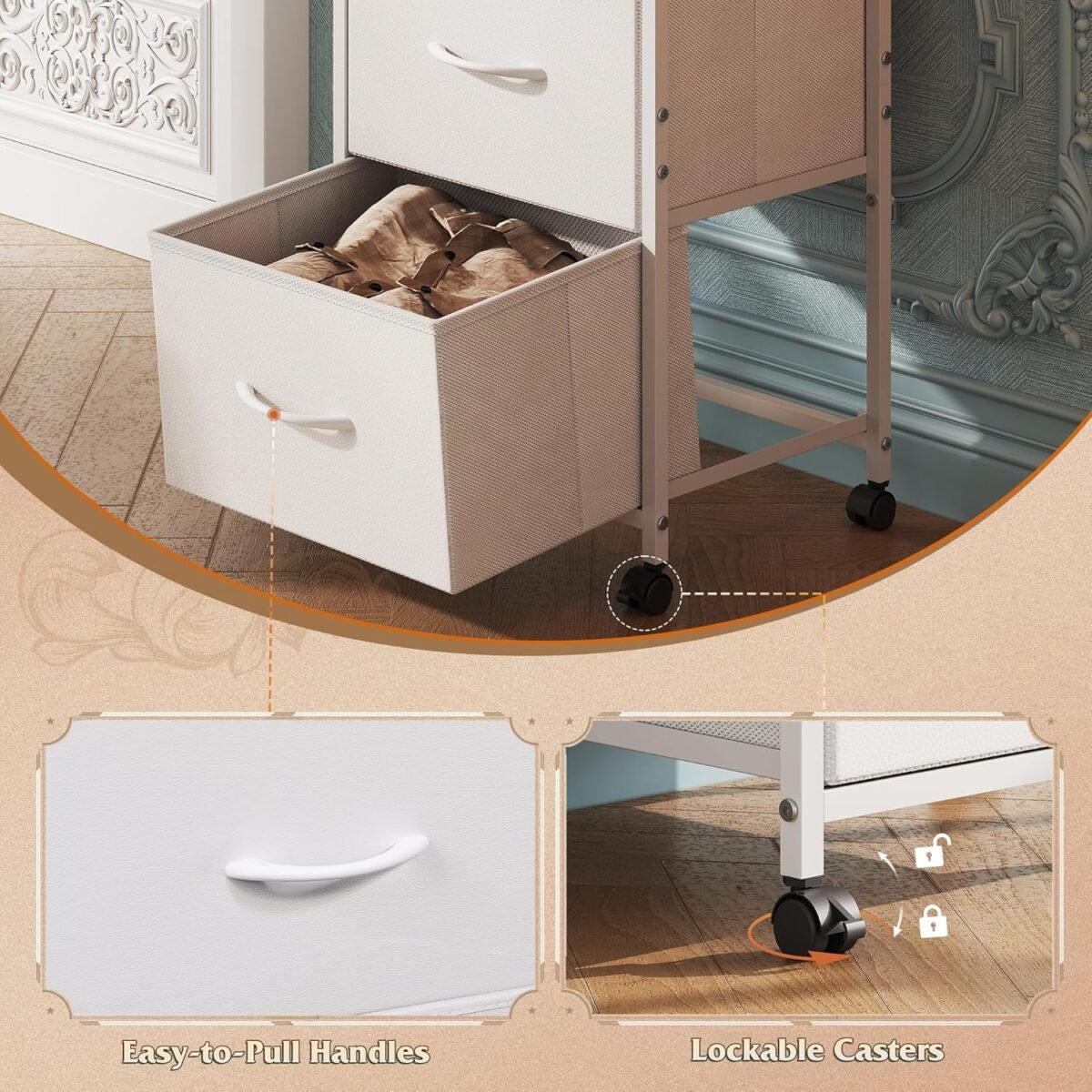 1750707387 wlive dresser with 3 drawers fabric nightstand cabinet with wheels organizer storage dresser for bedroom office entryway closets sturdy steel frame wood top easy pull handle white.jpg