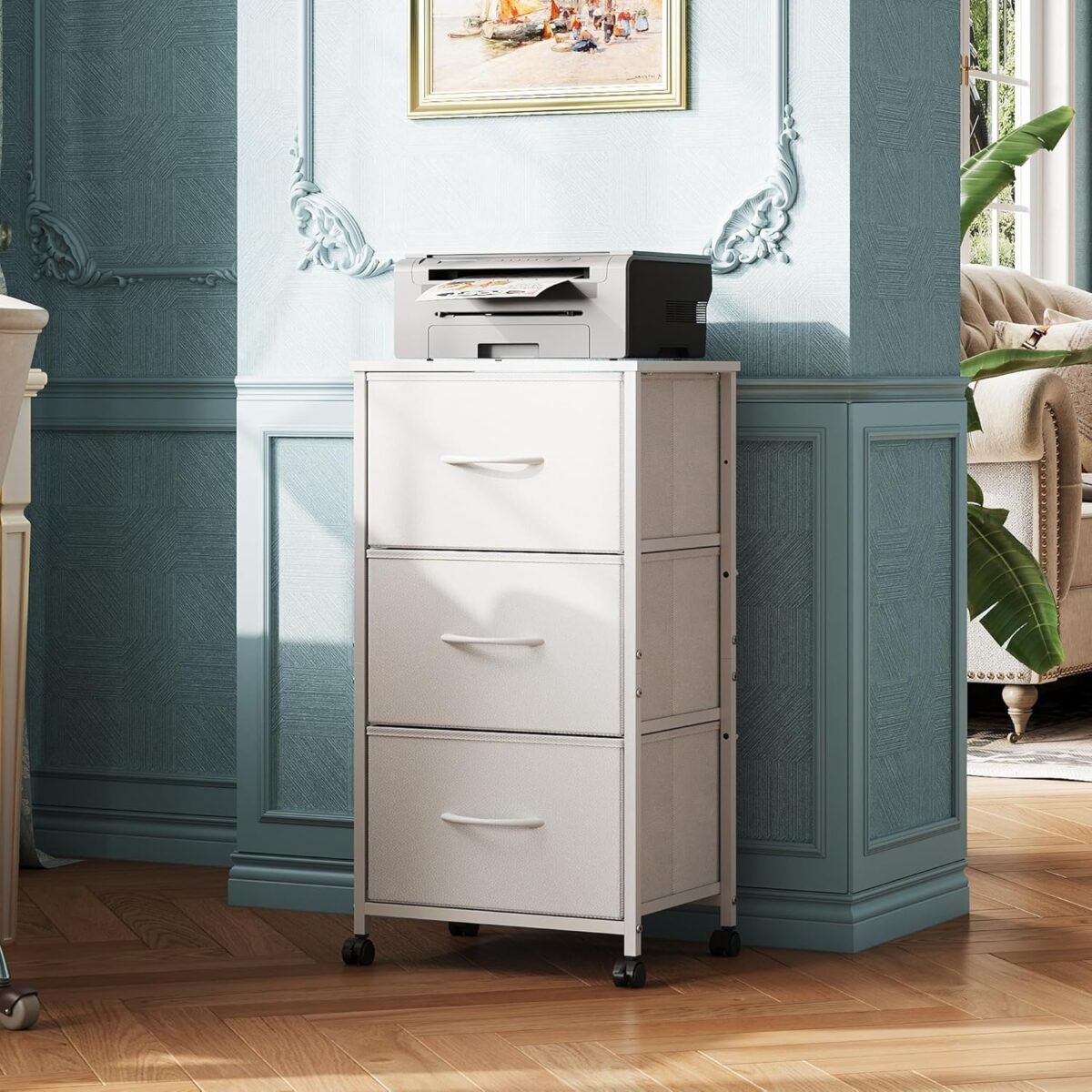 1750707390 wlive dresser with 3 drawers fabric nightstand cabinet with wheels organizer storage dresser for bedroom office entryway closets sturdy steel frame wood top easy pull handle white.jpg