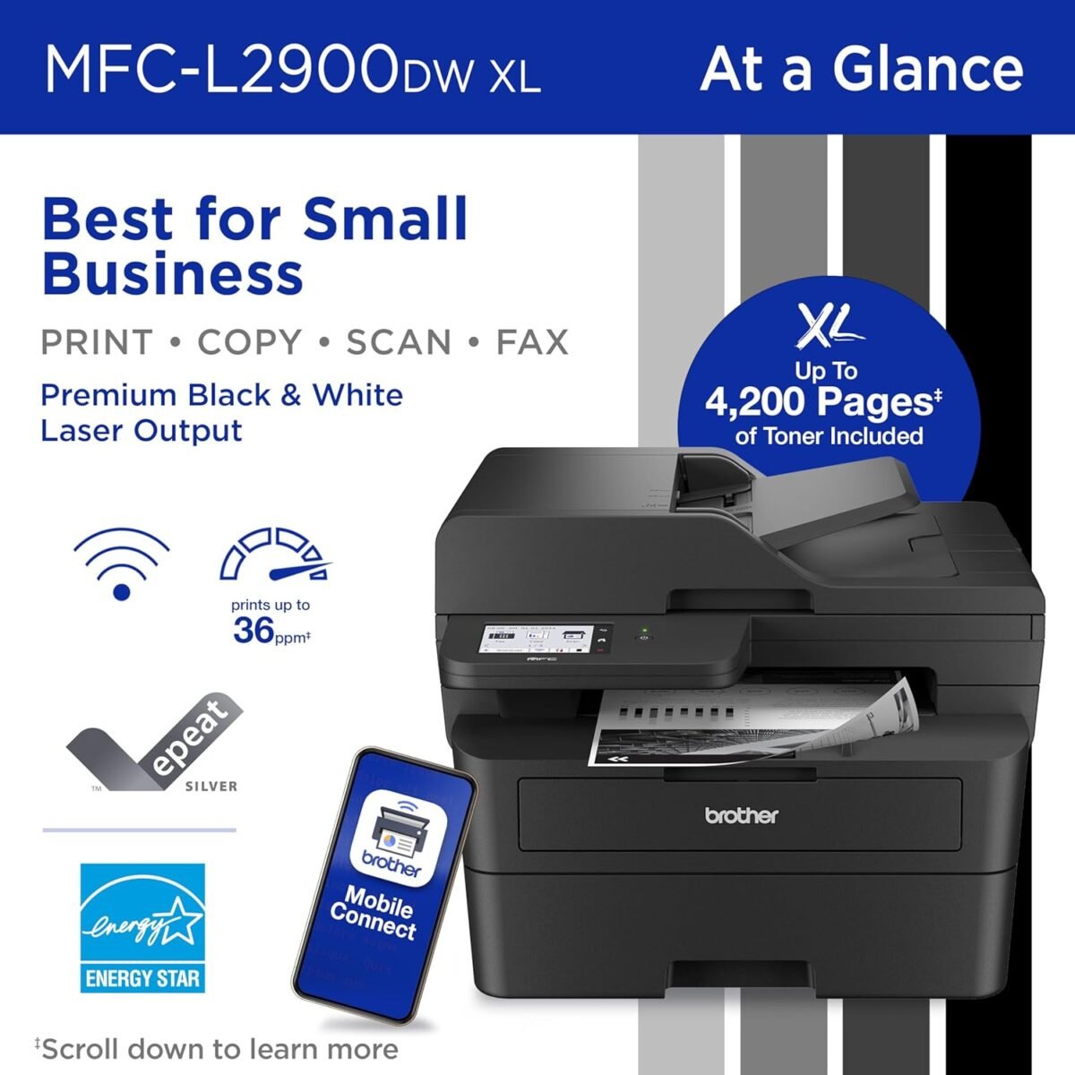 1750707437 brother mfc l2900dw xl wireless compact monochrome all in one laser printer with duplex copy scan fax black white up to 4200 pages of toner included1 amazon dash replenishment ready.jpg