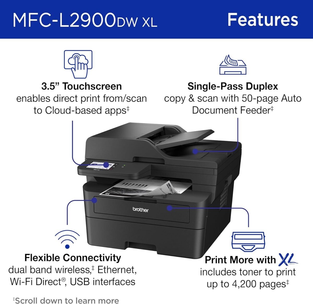 1750707439 brother mfc l2900dw xl wireless compact monochrome all in one laser printer with duplex copy scan fax black white up to 4200 pages of toner included1 amazon dash replenishment ready.jpg