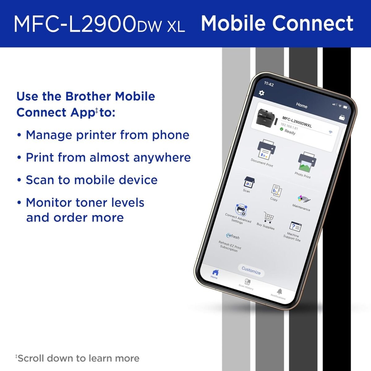 1750707442 brother mfc l2900dw xl wireless compact monochrome all in one laser printer with duplex copy scan fax black white up to 4200 pages of toner included1 amazon dash replenishment ready.jpg