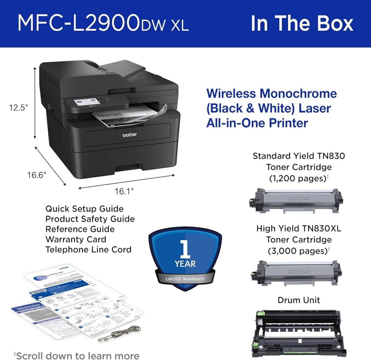 1750707445 brother mfc l2900dw xl wireless compact monochrome all in one laser printer with duplex copy scan fax black white up to 4200 pages of toner included1 amazon dash replenishment ready.jpg