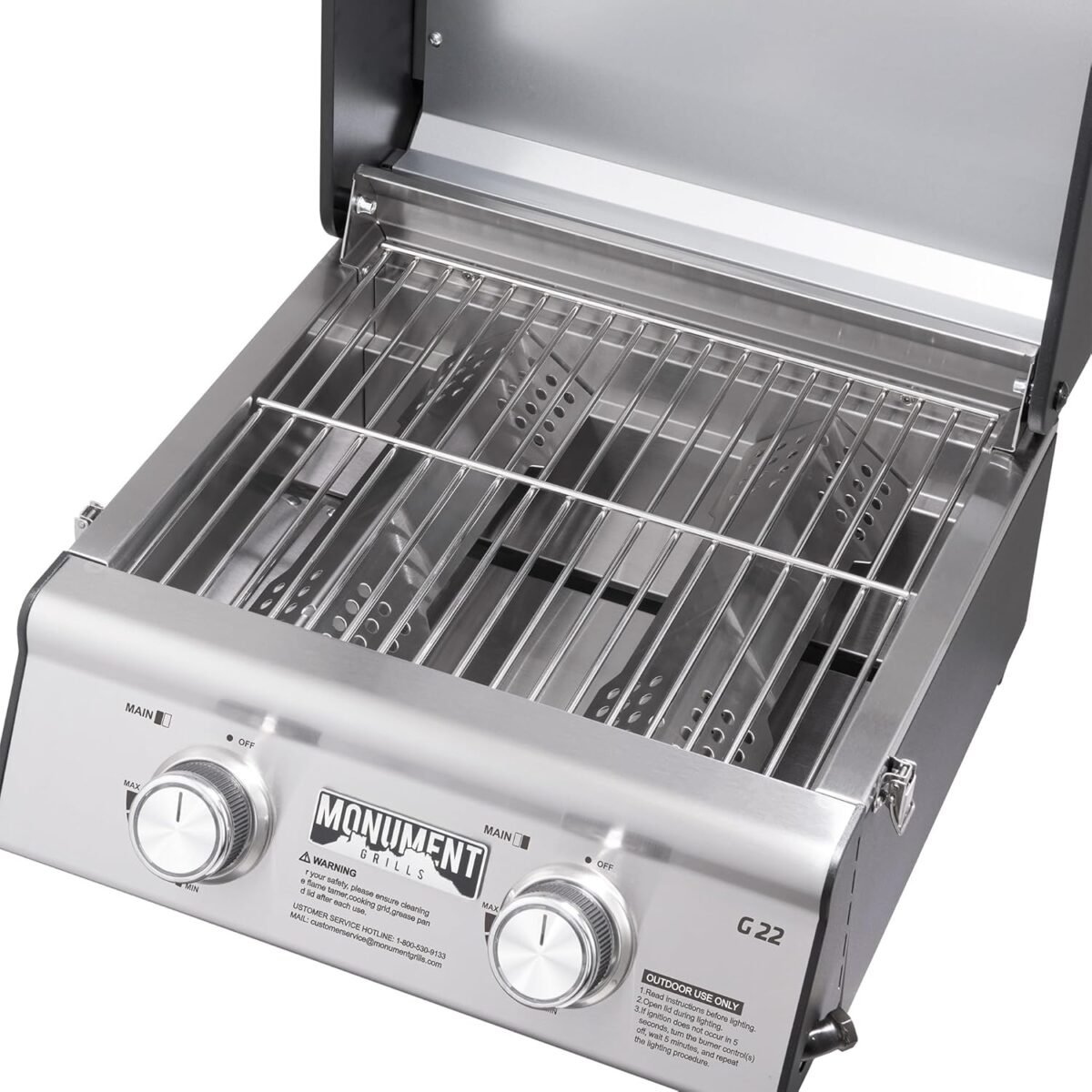 1750714567 portable propane gas grill 2 burner tabletop clearview® monument grills for outdoor camping cooking two 15000 btu burners stainless steel and built in thermometer.jpg