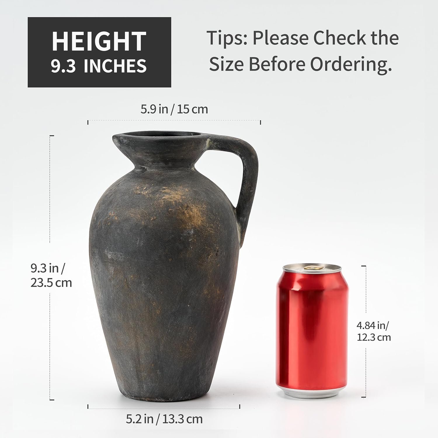 1750746481 antique rustic ceramic vase 9.3 inch tall large terracotta vase with handle vintage farmhouse pottery vase for home decor living room entryway wedding thanksgiving black bronze.jpg