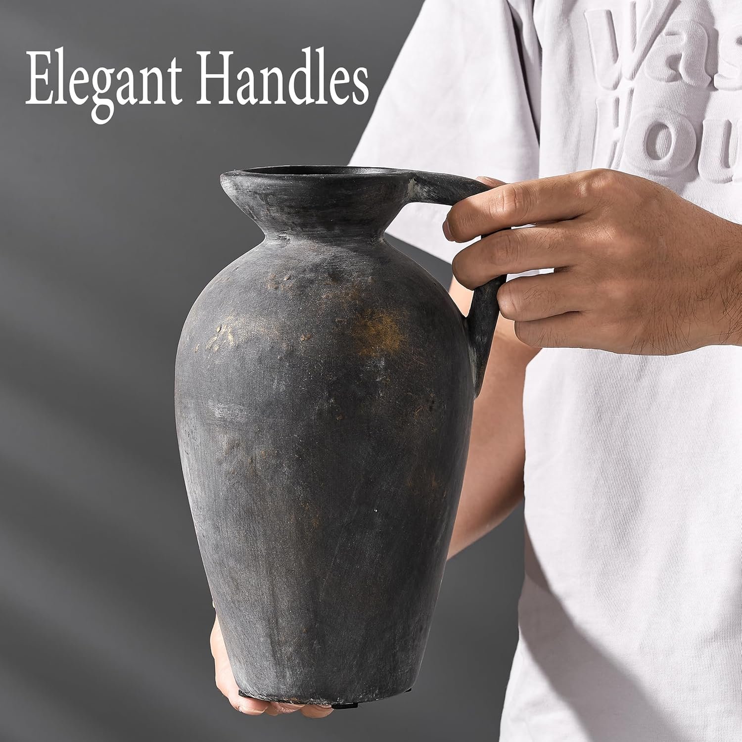 1750746486 antique rustic ceramic vase 9.3 inch tall large terracotta vase with handle vintage farmhouse pottery vase for home decor living room entryway wedding thanksgiving black bronze.jpg