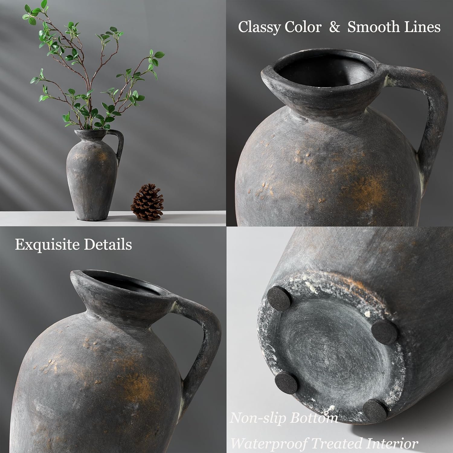 1750746487 antique rustic ceramic vase 9.3 inch tall large terracotta vase with handle vintage farmhouse pottery vase for home decor living room entryway wedding thanksgiving black bronze.jpg