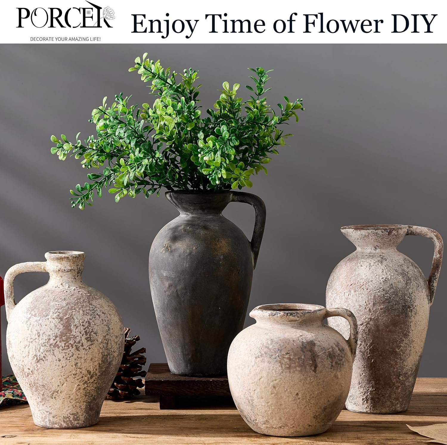 1750746489 antique rustic ceramic vase 9.3 inch tall large terracotta vase with handle vintage farmhouse pottery vase for home decor living room entryway wedding thanksgiving black bronze.jpg