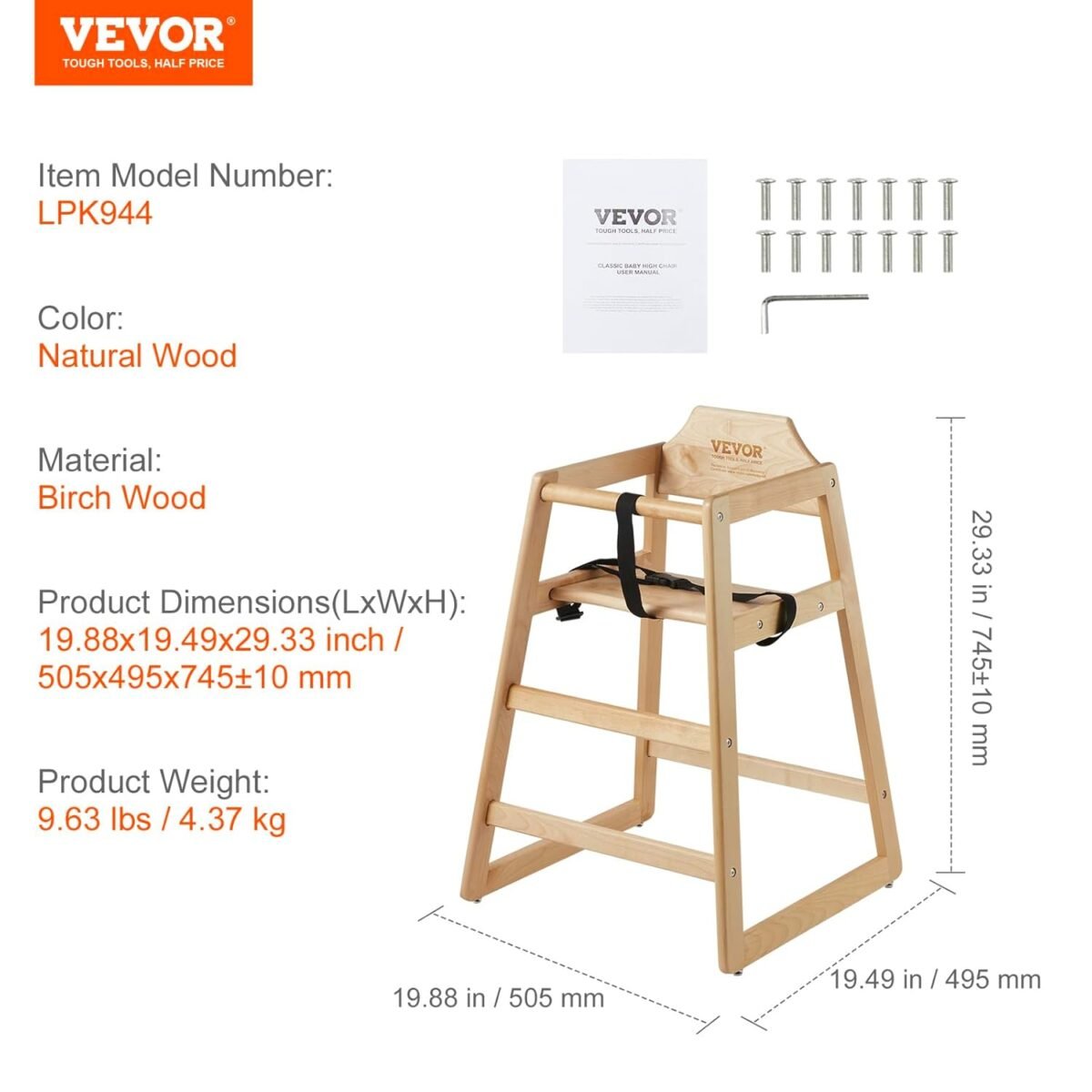 1750755433 vevor wooden high chair for babies toddlers double solid wood feeding chair eat grow portable high chair easy to clean baby booster seat compact toddler chair natural.jpg