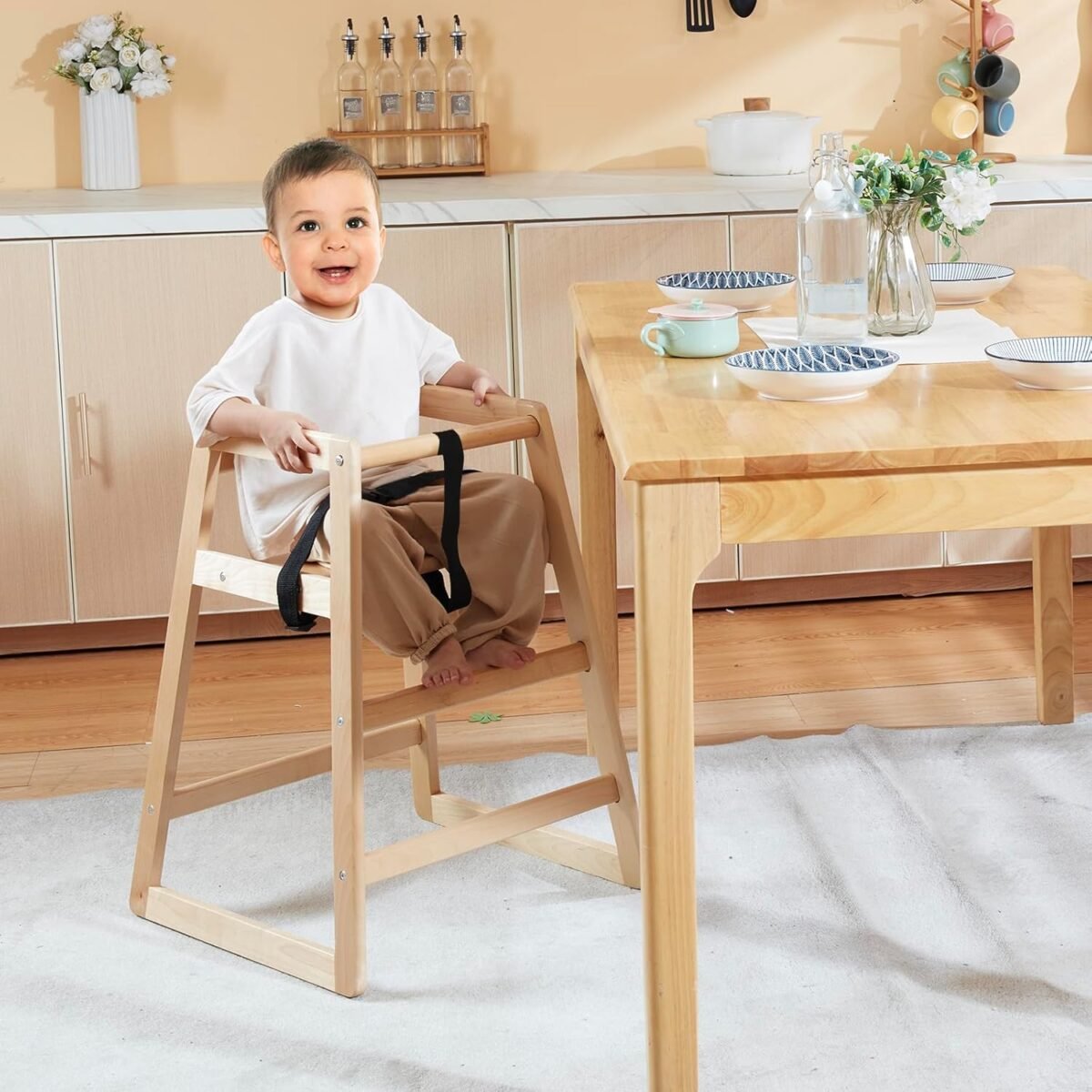 1750755434 vevor wooden high chair for babies toddlers double solid wood feeding chair eat grow portable high chair easy to clean baby booster seat compact toddler chair natural.jpg