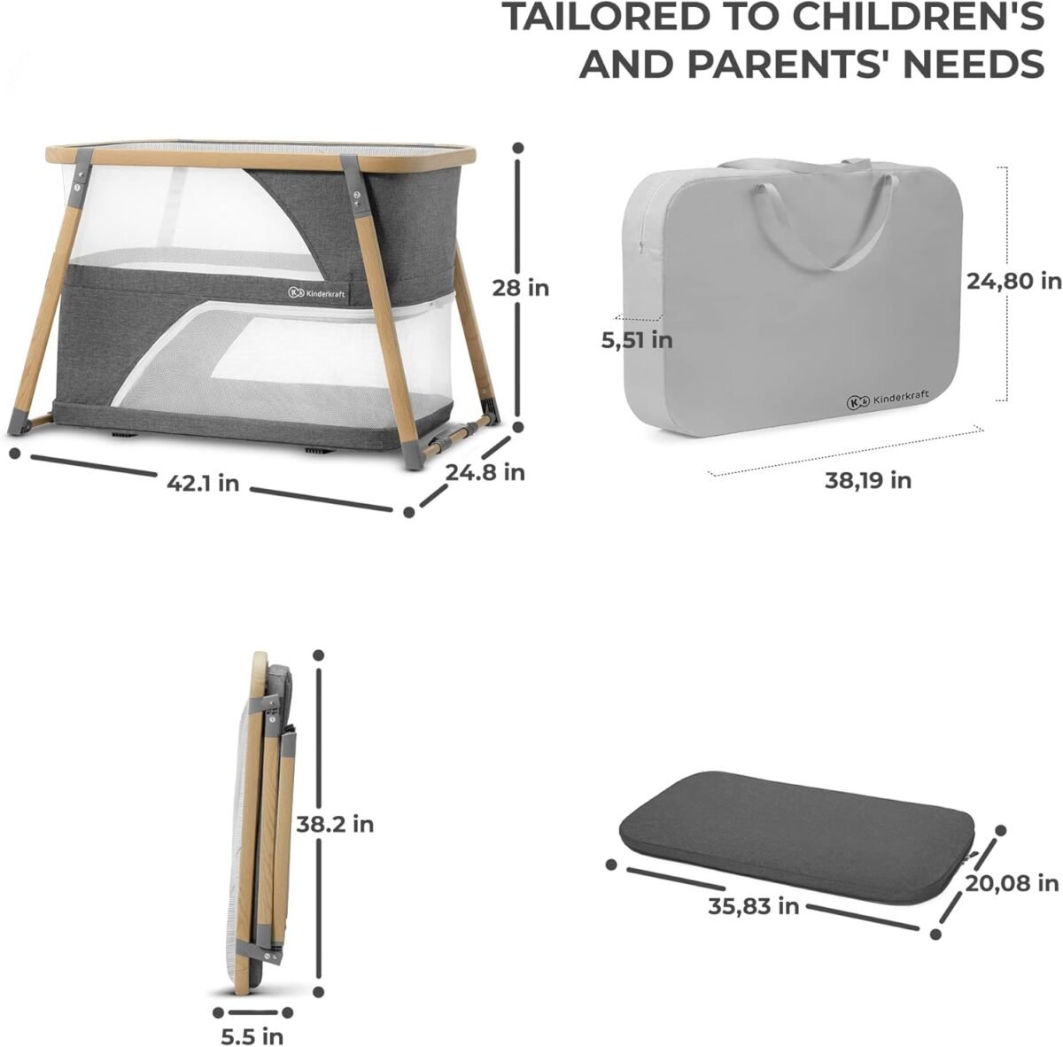 1750755619 kinderkraft sofi portable travel crib for baby convertible sleeping cot 4 in 1 with easy to pack playpen comfortable bassinet mattress and an additional cradle function.jpg