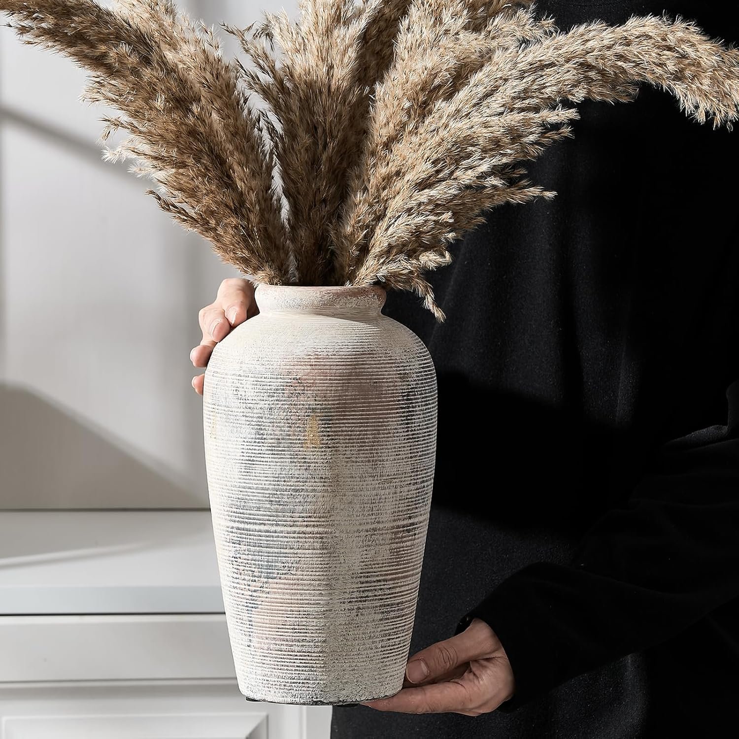 1750911334 large ceramic rustic vase 11 inch minimalist decorative farmhouse tall vase for home decor living room shelf decor enterway wedding table decoration gray.jpg