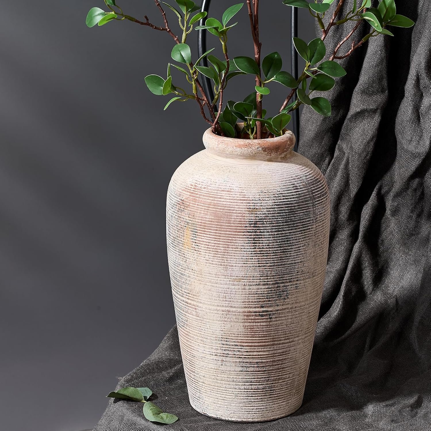1750911336 large ceramic rustic vase 11 inch minimalist decorative farmhouse tall vase for home decor living room shelf decor enterway wedding table decoration gray.jpg