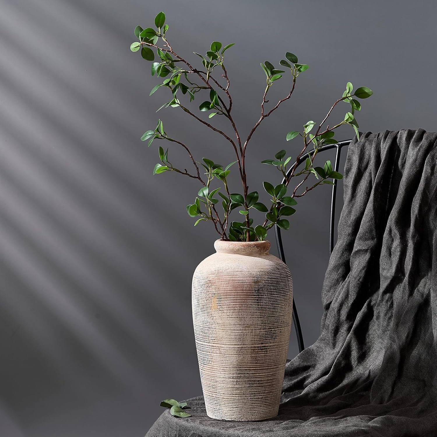 1750911339 large ceramic rustic vase 11 inch minimalist decorative farmhouse tall vase for home decor living room shelf decor enterway wedding table decoration gray.jpg