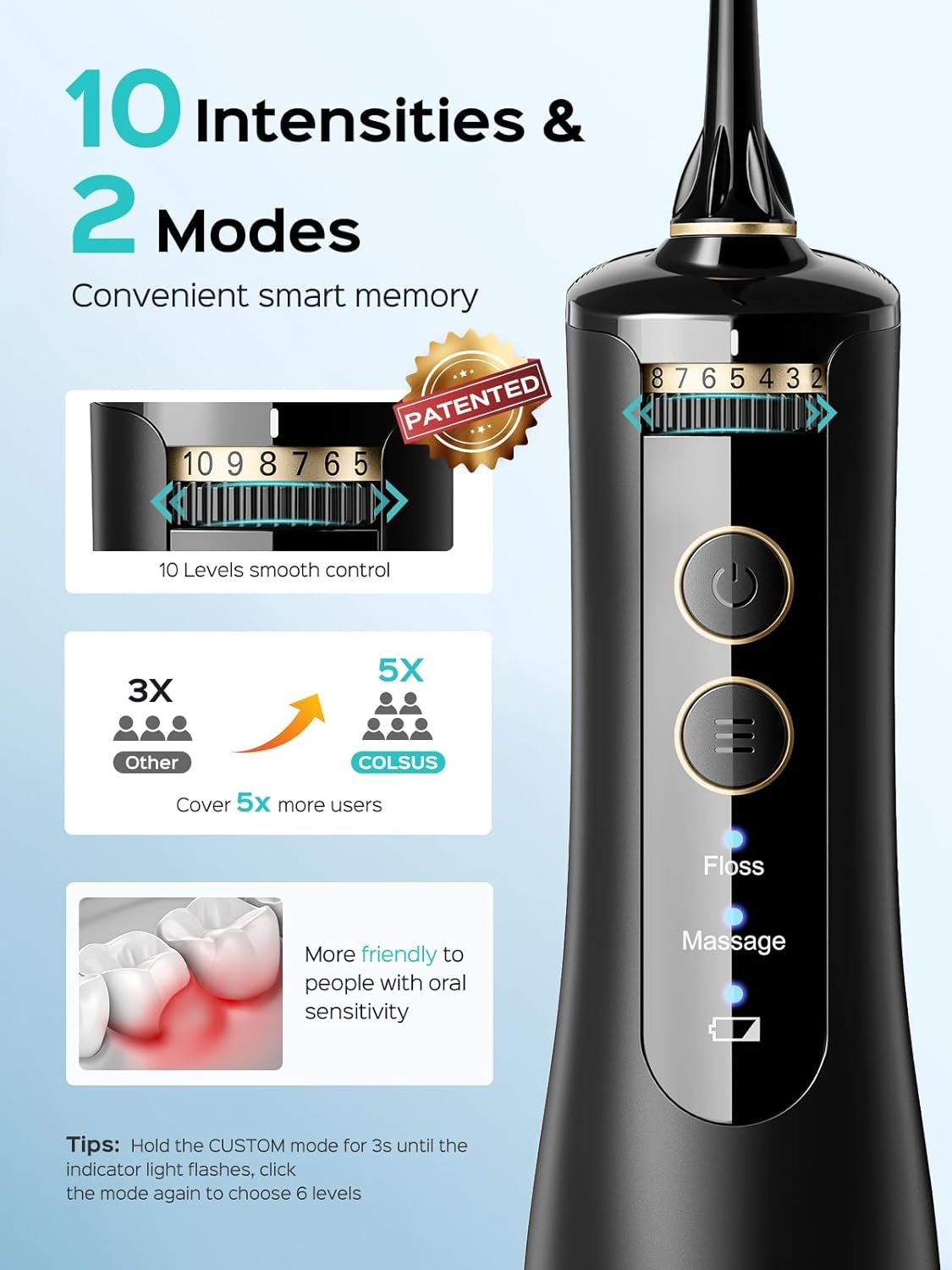 1751127706 coslus cordless water flosser dental pick for teeth braces gums care advanced 10 pressure settings for multiple users rechargeable portable for travel bpa free black e40wfp14.jpg