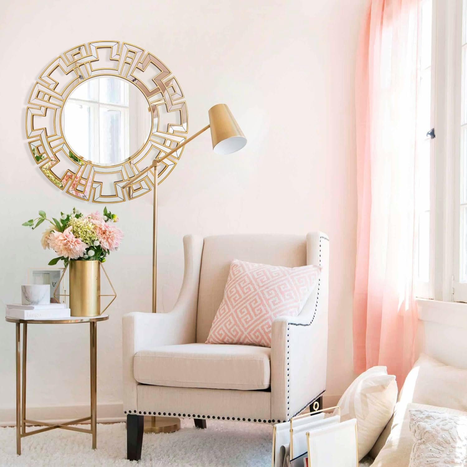 1751135057 chende round mirrors for wall decor 32 gold wall mirror with glass frame modern decorative mirror with wood frame for living room entryway dining room.jpg