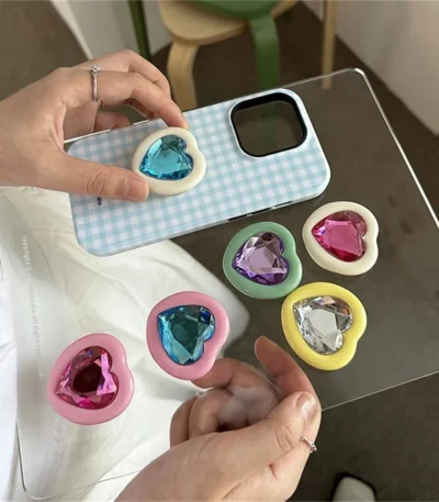 Korean 3D Love Heart Diamond Bracket Griptok Grip Tok Lovely Accessories For iPhone Samsung Luxury Korea Rhinestones Holder Ring 1