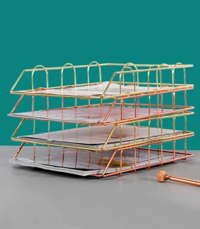 Golden Metal Document Tray Office Organizer Layered Paper Storage Paper Tray Desk Accessories Magazine Rack Manual CoverAbl File 1