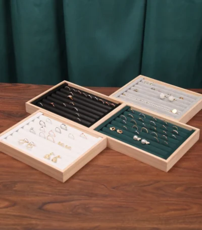 Fashion Ring Display Plate Ear Studs Bracelet Jewelry Storage Box Wood Organizing Box Ring Tray 1