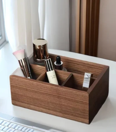 Black walnut multifunctional storage box Solid wood living room remote control desktop storage box cosmetics organizer box 1