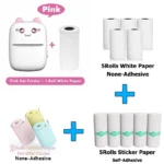 Mini Pocket Printer Mini Sticker Printer Portable for Printer with 13 Roll Papers for Notes, Photos, Stickers, Labels, Receipts