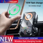 Car Holder With Dual Motor Electric Rotating Opening Closing Mobile Phone Holder 15W Wireless Fast Charging Car Phone Bracket
