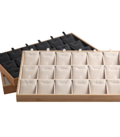 Wholesale 18Grids Bamboo PU Jewelry Pendant Tray Necklace Storage Jewelry Organizer Tray Holder Showcase For Drawer 1