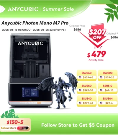 ANYCUBIC Photon Mono M7 Pro 10.1'' LCD Resin 3D Printer 14K Mono MSLA 3D Printer Speed Up to 170mm/h Printing Size 223*126*230mm 1