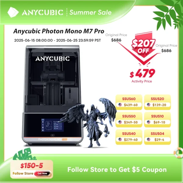 ANYCUBIC Photon Mono M7 Pro 10.1” LCD Resin 3D Printer 14K Mono MSLA 3D Printer Speed Up to 170mm/h Printing Size 223*126*230mm