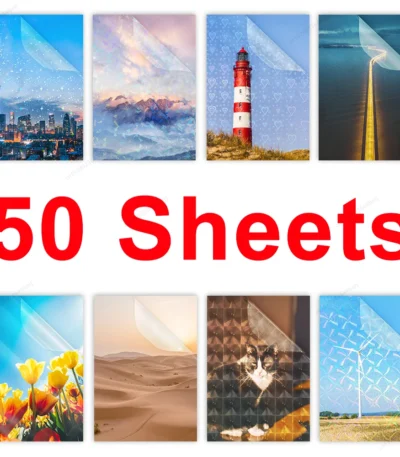 50 Sheets Transparent Cold Laminating Film Waterproof A4 Sticker Paper film Self Adhesive Sand Stars Holographic Overlay Film 1