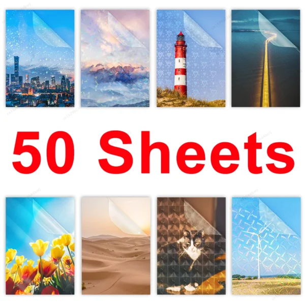 50 Sheets Transparent Cold Laminating Film Waterproof A4 Sticker Paper film Self Adhesive Sand Stars Holographic Overlay Film
