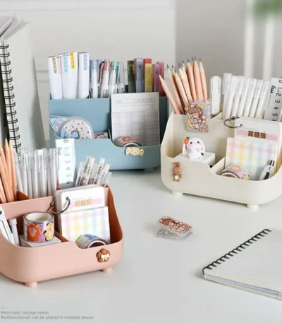 5-grid Large Capacity Pen Holder Multifunctional Makeup Brush Holder High Quality Plastic Desktop Organizer Storage Bucket 1