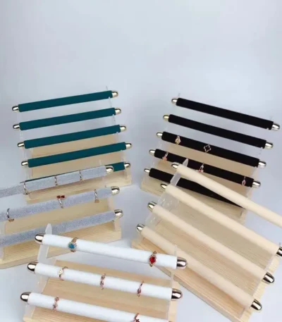 New Fashion Wood  Acrylic Velvet Ring Holder T-Bar Jewelry Display Stand for  Anklets Organizer  Display Jewelry Rack 1