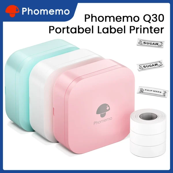 【Korean Version】Phomemo Q30 Mini Label Printer Portable Thermal Label Maker 6-15mm Printer with Sticker Paper for Home Office