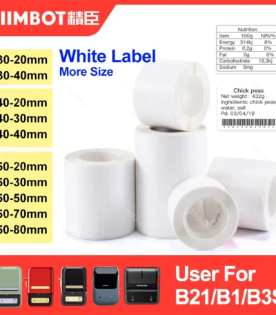 30-50mm Niimbot B21 B1 B3S Printer Label Paper Roll White Sticker Print Papers Rolls Tear-proof Water Oil-proof Adhesive 1