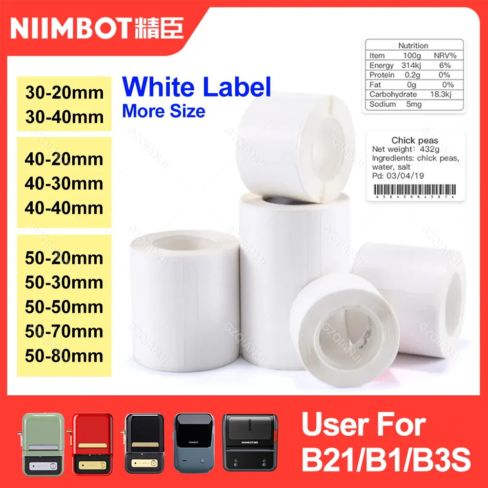 30-50mm Niimbot B21 B1 B3S Printer Label Paper Roll White Sticker Print Papers Rolls Tear-proof Water Oil-proof Adhesive 30-50mm Niimbot B21 B1 B3S Printer Label Paper Roll White Sticker Print Papers Rolls Tear-proof Water Oil-proof Adhesive