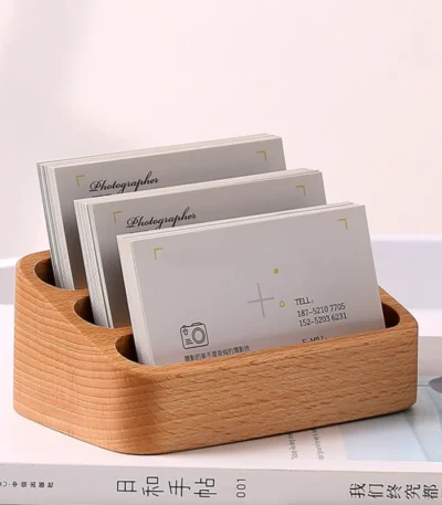 Solid Wood Desktop Business Card Display Stand 3 Compartment Card Storage Rack Card Box Office Supplies Card Holder Organizer 1