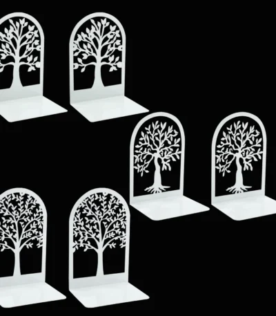 2Pcs/1Set White Hollow Tree of Life Bookends Books Holder Iron Heavy Book Support Desk Decoration Supplies for Students Teachers 1