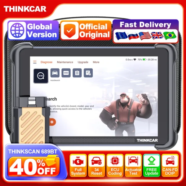 THINKSCAN 689BT Lifetime Free Auto Scanner Profession Full System 34 Reset ECU Coding Bidirectional OBD2 Car Diagnostics Tools