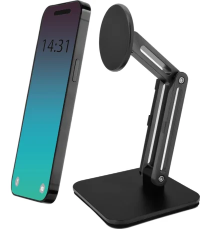 Magnetic Phone Stand for Desk, Heightened & Adjustable & Foldable Metal Magnetic Phone Holder Stand for Desk/Office/Home, Compat 1
