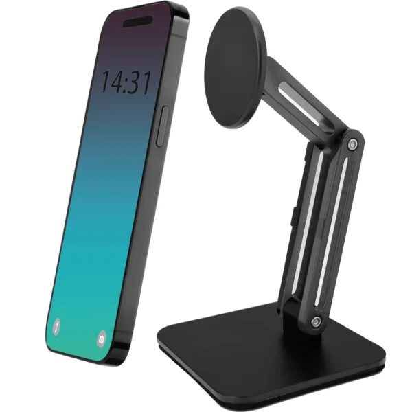 Magnetic Phone Stand for Desk, Heightened & Adjustable & Foldable Metal Magnetic Phone Holder Stand for Desk/Office/Home, Compat