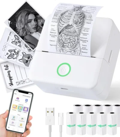 Thermal Mini Printer, Portable Inkless Sticker Maker,Bluetooth Free Cut Small Pocket Printer for Children DIY 57mm Photo Print 1