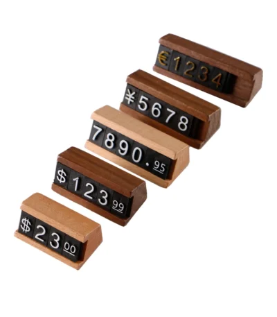 Wood Adjustable Number Letter Price Label Commodity, Wine, Tea, Beauty Products Display Plate Price Cube Tags 1