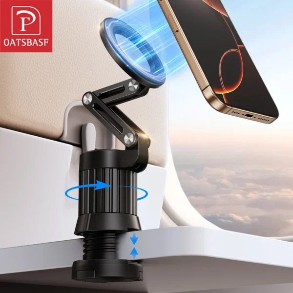 Oatsbasf Magnetic Phone Holder Stand Airplane Travel Accessories 360° Rotatable Portable for Desk Train Seat for iPhone 16/15/14