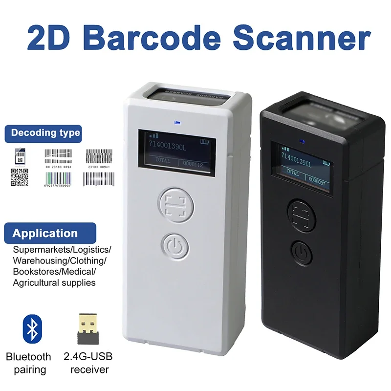 Bluetooth Mini Barcode Scanner 1D/2D 2.4G Bluetooth Wireless Bar Code Scanner Android IOS Windows USB Scanners Laser Reader Bluetooth Mini Barcode Scanner 1D/2D 2.4G Bluetooth Wireless Bar Code Scanner Android IOS Windows USB Scanners Laser Reader