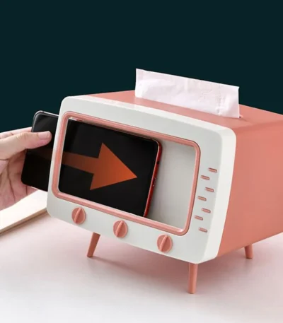 New TV Tissue Box with Mobile Phone Holder Desktop Paper Holder Multi-functional Tissue Storage Case for Living Room Night Stand 1