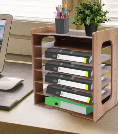 Wood Holder Office Desk File Organizer A4 Paper Letter Tray Document Storage Wood 7 Tiers Desktop Magazine Storage Rack holder 1