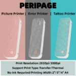 Peripage Portable A4 Printer Tattoo printer Mini Inkless Thermal Paper Wireless Bluetooth Phone Photo Size A40