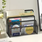 Desk Mail Organizer, 2 Pack Office Small Letter Sorter Desktop File Organizer Metal Mesh with 3 Vertical Upright Compartments