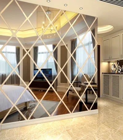 3D Mirror Stickers Acrylic Triangles Self-adhesive Diamonds DIY Wall Mirror Stickers for Living Room Home Decor 10/17/32/58Pcs 1